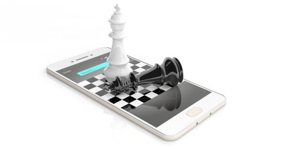 スマート フォンで 3 d のレンダリング チェス王 - chess mate ストックフォトと画像