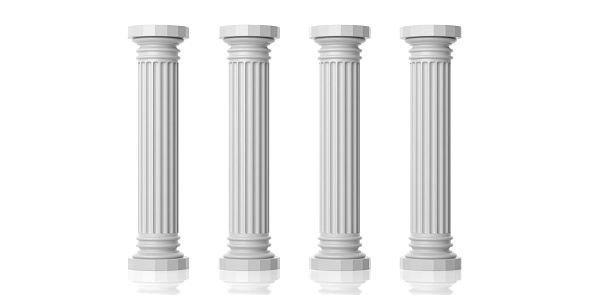 3d rendering four white marble pillars on white background