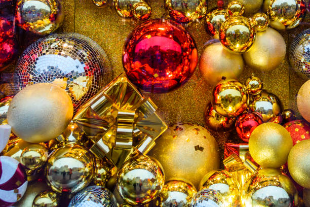 istock Different christmas decorations in showcase of the shop 1033037400