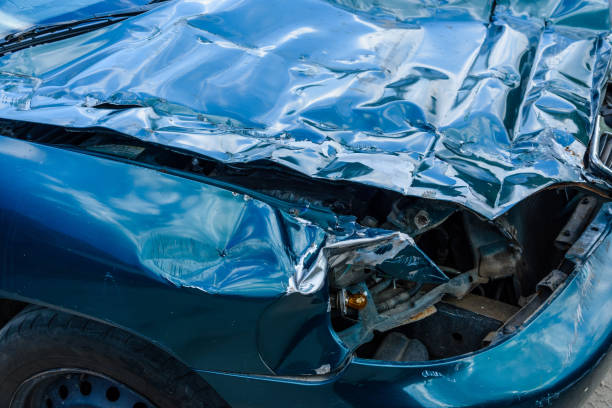 istock Closeup of a wrecked car after accident 1033037496