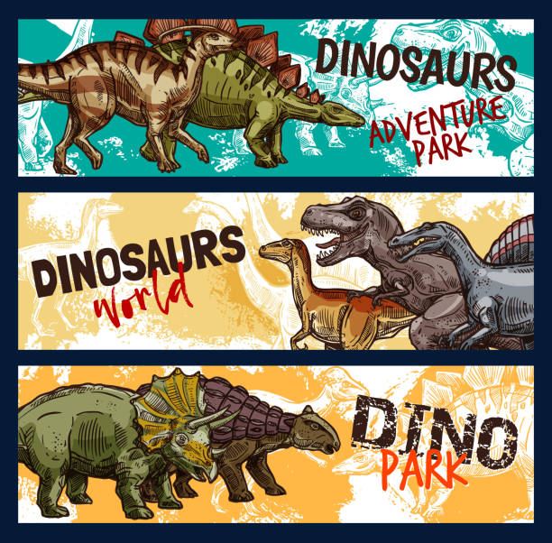 ilustrações de stock, clip art, desenhos animados e ícones de dinosaur, dino and jurassic monster banners - anquilossauro