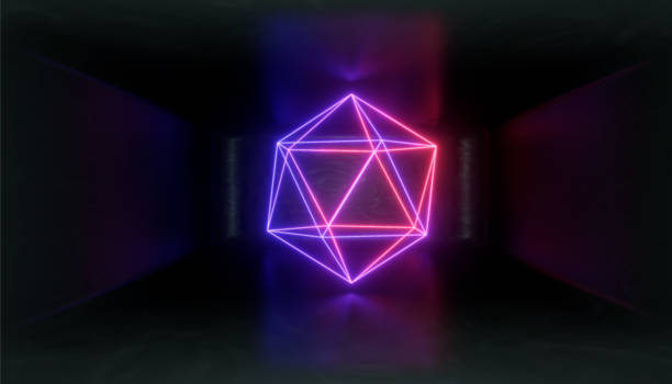 istock 3d render, glowing lines, tunnel, neon lights, virtual reality, abstract background, square portal, arch, pink blue spectrum vibrant colors, laser show 1033058614