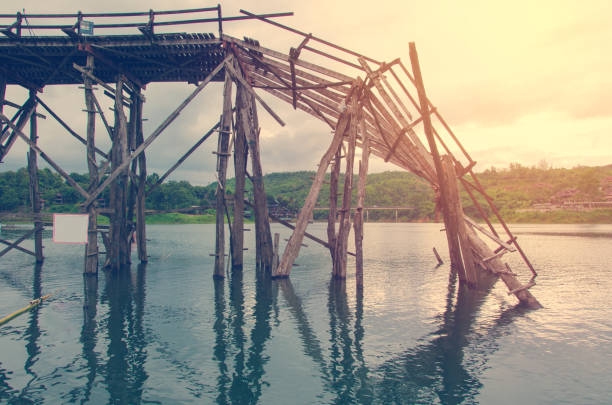 istock Longest  wooden bridge it broken in Thailand 1033062806