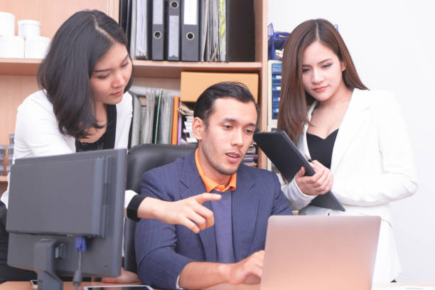 istock Female worker and male boss is brainstorming on computer 1033065666
