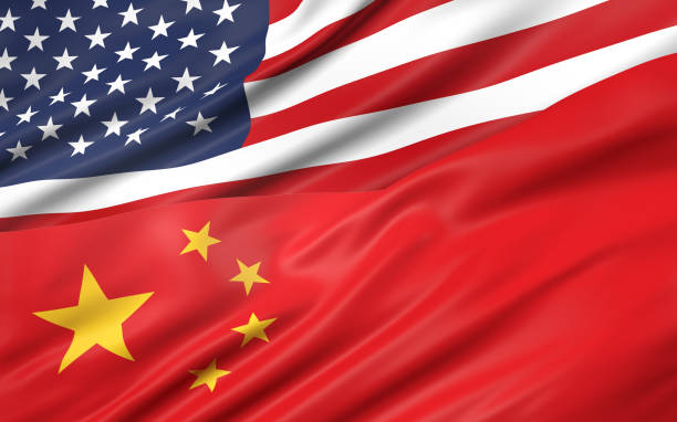 3D illustration of USA and China flag stock photo