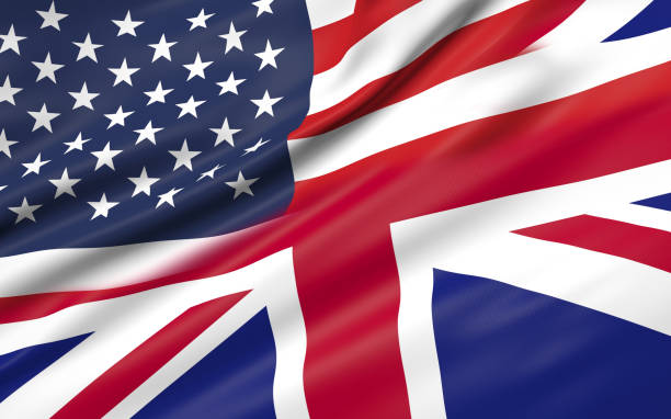 3D illustration of USA and UK flag stock photo