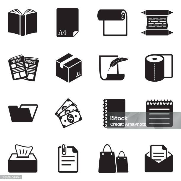 Paper Icons Black Flat Design Vector Illustration Stock Illustration - Download Image Now