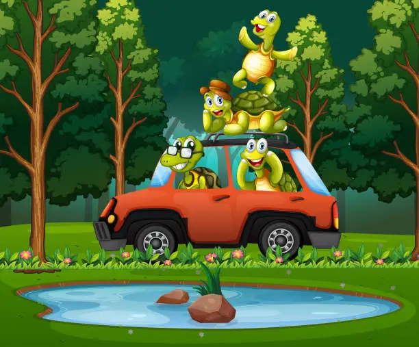 Vector illustration of Turtle travel in nature