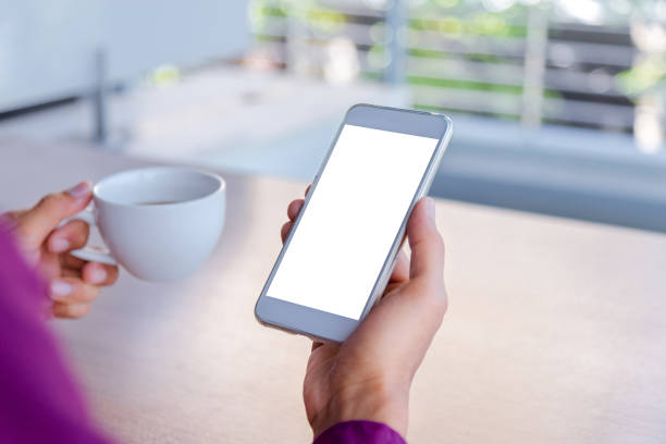 istock Mockup image of man's hands holding white mobile phone with blank screen technology 1033084198