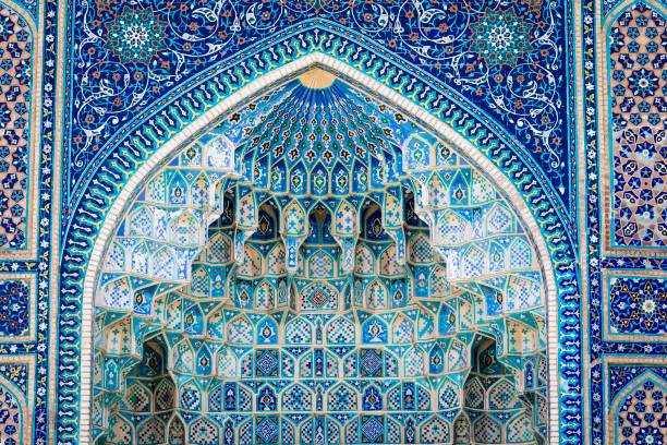 Detail of Gur-E Amir Mausoleum, the tomb of the Asian conqueror Tamerlane or Timur, in Samarkand, Uzbekistan stock photo