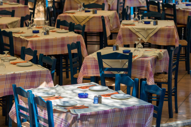 istock Lunch table settings in a Greek style restaurant 1033085772