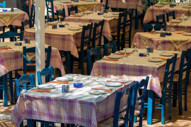 istock Lunch table settings in a Greek style restaurant 1033087342
