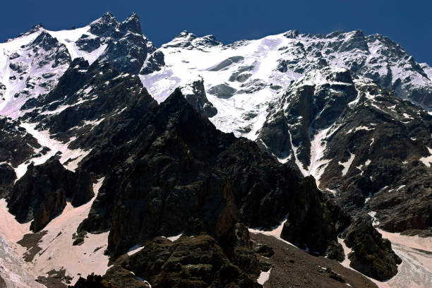 istock Caucasus mountains under snow and clear blue sky 1033087622