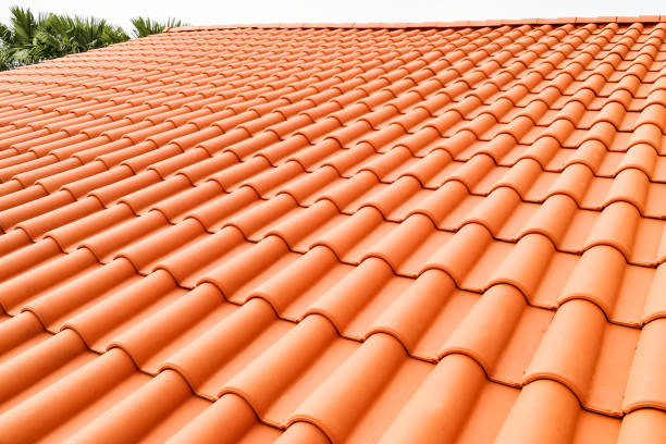 istock Closeup of new red color clay ceramic roof 1033087734