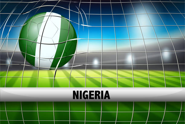 ilustrações de stock, clip art, desenhos animados e ícones de nigeria soccer ball in goal - soccer stadium fotografia de stock