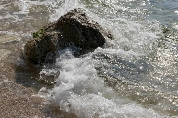 big waves on the rocky coast of the sea