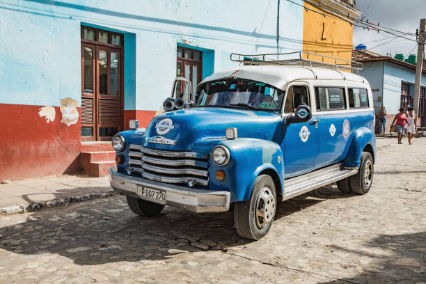  Trinidad Cuba Mayo Fecha Taxi Azul Viejo Chevrolet Taxi Coche Colectivo Histórico Cuba Fotos Disponibles