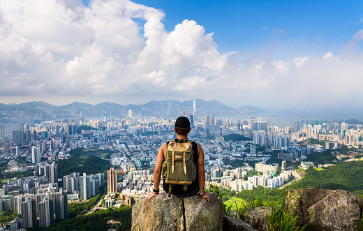Man enjoying the Hong Kong view from the Lion rock