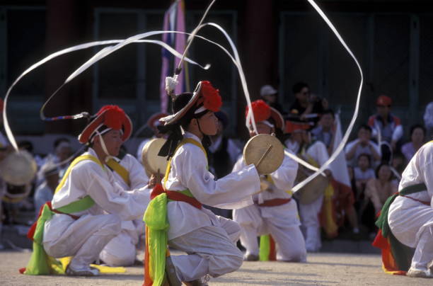 a traditional korean dance show in the city of Seoul in South Korea in EastAasia.  Southkorea, Seoul, May, 2006