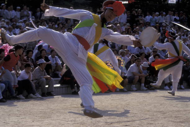 a traditional korean dance show in the city of Seoul in South Korea in EastAasia.  Southkorea, Seoul, May, 2006