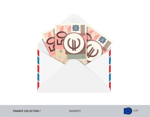 50 евро банкноты в конверте. плоский стиль открыл белый конверт с наличными деньгами. выплата заработной платы или коррупционная концепция. - bank symbol computer icon european union euro note stock illustrations