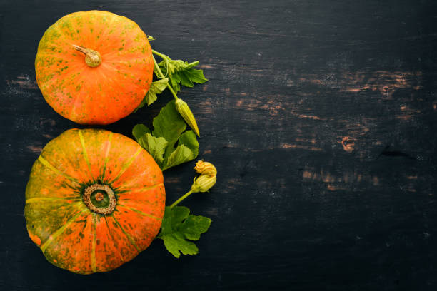 istock Pumpkin. Fresh vegetables. On a black background. Free space for text. Top view. 1033131172