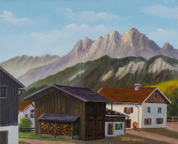 istock Several houses and a barn in the mountains 1033131456