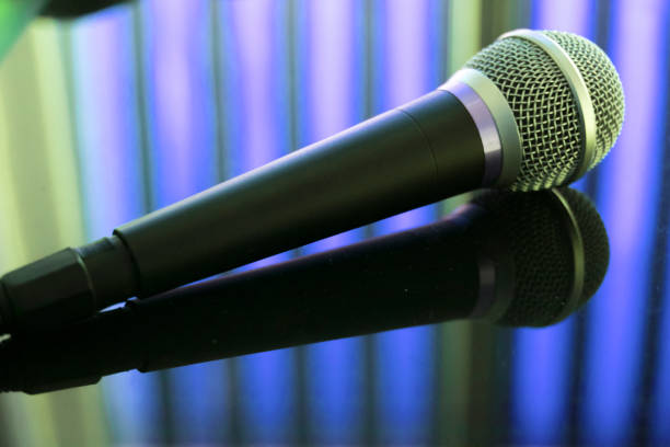 istock Singers concert stage hand held microphone for singing and presentations or voiceovers. 1033134264