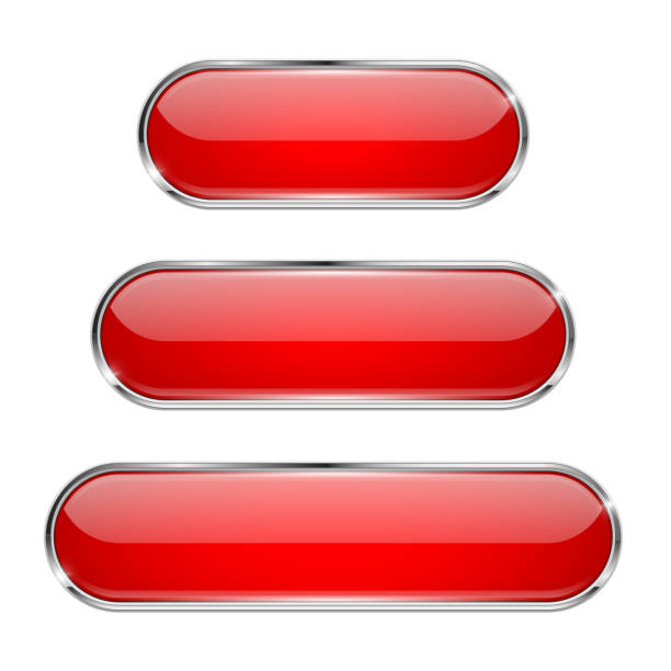 ilustrações de stock, clip art, desenhos animados e ícones de red glass 3d buttons with chrome frame. oval icons - ellipse interface icons shiny glass