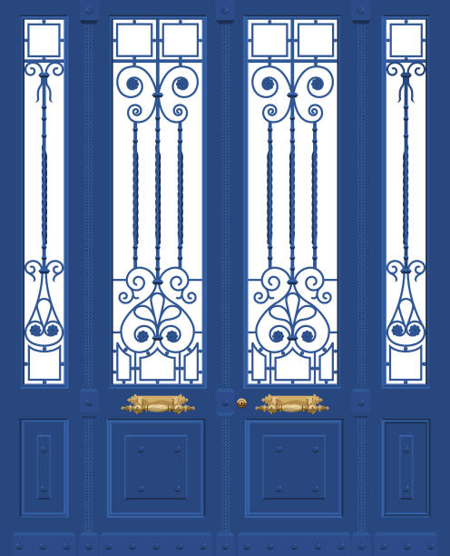 Art Deco Door Vector Gate Art-nouveau door in vector. blue front door stock illustrations