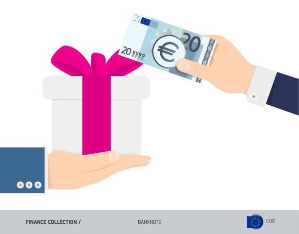 покупка подарка за 20 евро. иллюстрация вектора плоского стиля. концепция шоппинга. - bank symbol computer icon european union euro note stock illustrations