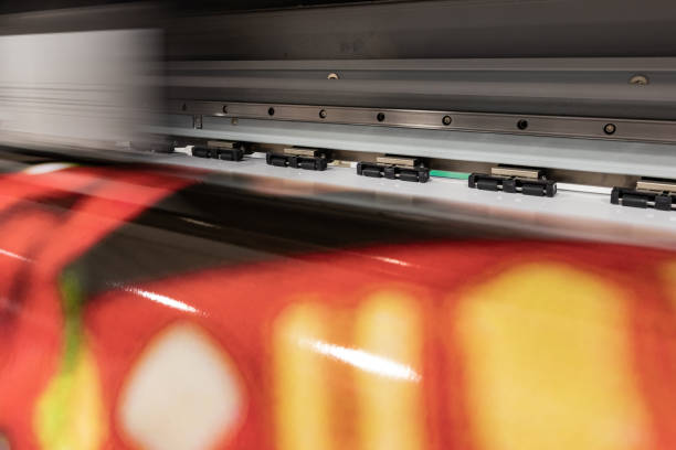 istock Big printer in professional facility during color sampling test. Indoor, industrial activity. 1033149792