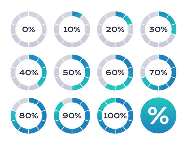 ilustrações de stock, clip art, desenhos animados e ícones de percentage loading circles - 50 percent