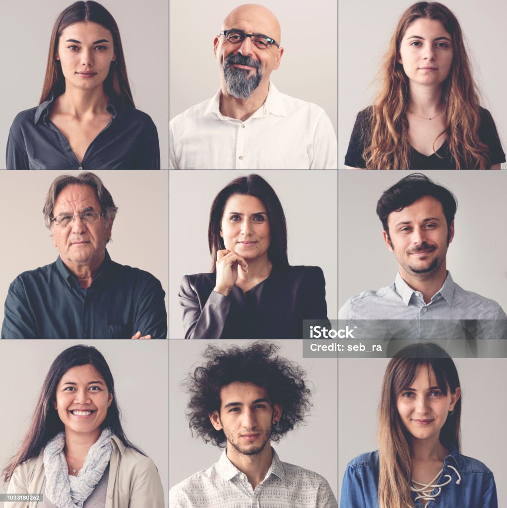 Collage de portraits souriants des hommes et des femmes - Photo de Portrait - Image libre de droits