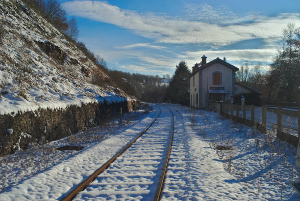 istock Railway and country station under the snow 1033194570