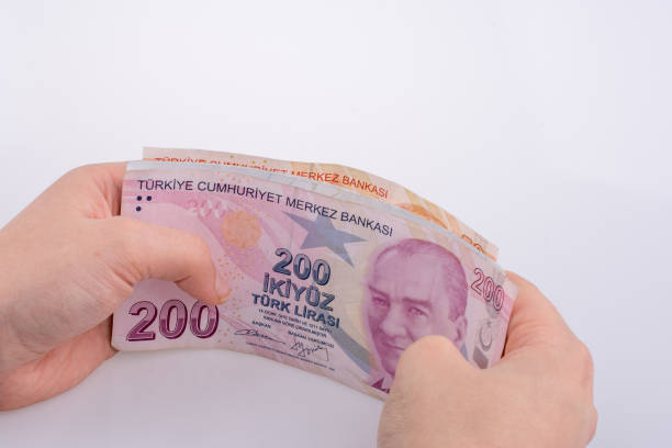 istock Hand holding Turksh Lira banknotes  in hand 1033198028