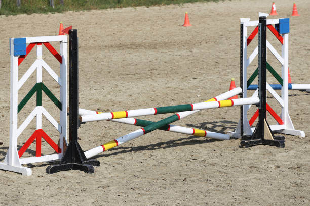 istock Show jumping bars barriers for riders on show jumping training 1033202948