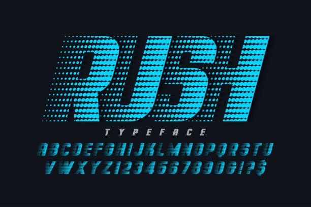 ilustrações de stock, clip art, desenhos animados e ícones de racing display font design, alphabet, letters and numbers - movimento