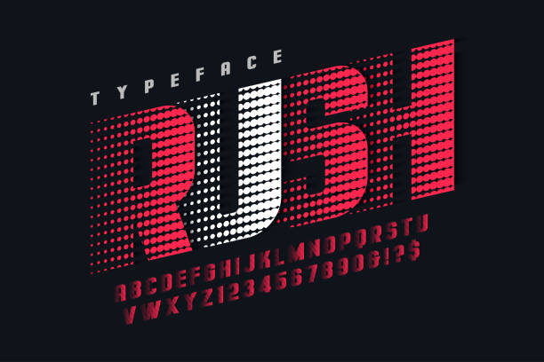 Racing display font design, alphabet, typeface, letters and numbers. Swatch color control