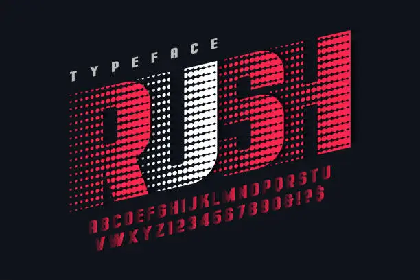 Vector illustration of Racing display font design, alphabet, letters and numbers