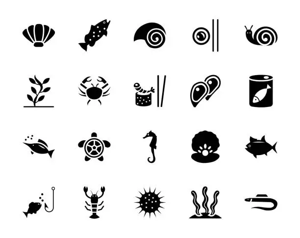 Vector illustration of Seafood Icons Set