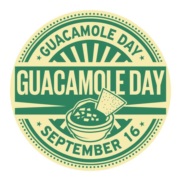stamp sablonas22 Guacamole Day, September 16, rubber stamp, vector Illustration hass avocado stock illustrations