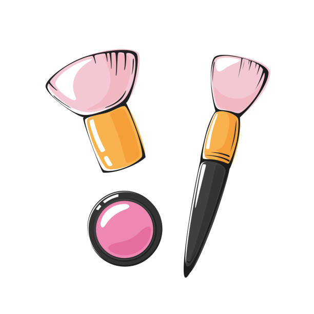 ilustrações de stock, clip art, desenhos animados e ícones de vector illustration of pink blush and makeup brush - blush