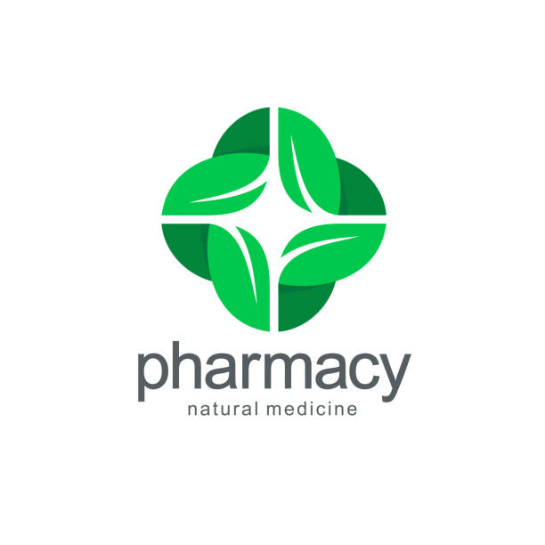 ilustrações de stock, clip art, desenhos animados e ícones de vector emblem for  pharmacy. green cross from the leaves. - medical cross