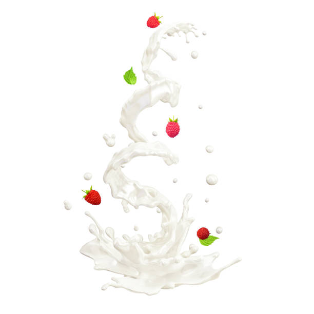istock Milk splash with berries and droplets isolated. 3D illustration 1033220390