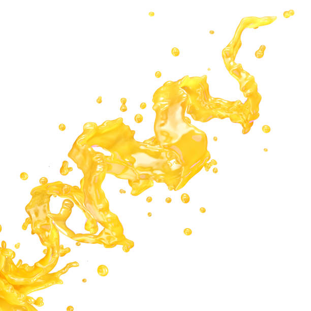 istock Juice splash with droplets isolated. 3D illustration 1033220402