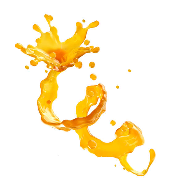 istock Juice splash with droplets isolated. 3D illustration 1033220420