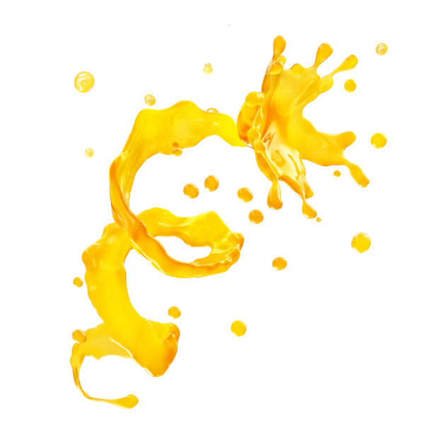 istock Juice splash with droplets isolated. 3D illustration 1033220422