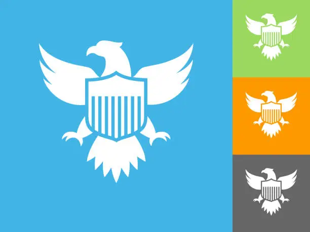 Vector illustration of American Eagle and Shield  Flat Icon on Blue Background