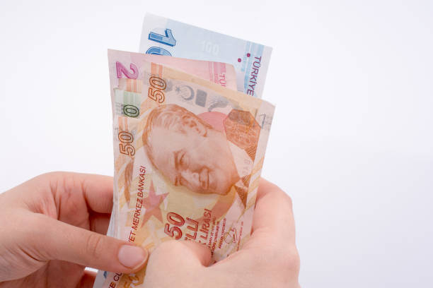 istock Hand holding Turksh Lira banknotes  in hand 1033236400